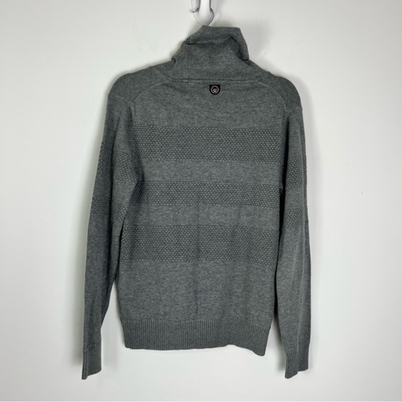 Duck And Cover Pullover Sweater  Mens Brody Gray Stripe Zip Pocket Long Sleeve S - Picture 4 of 10